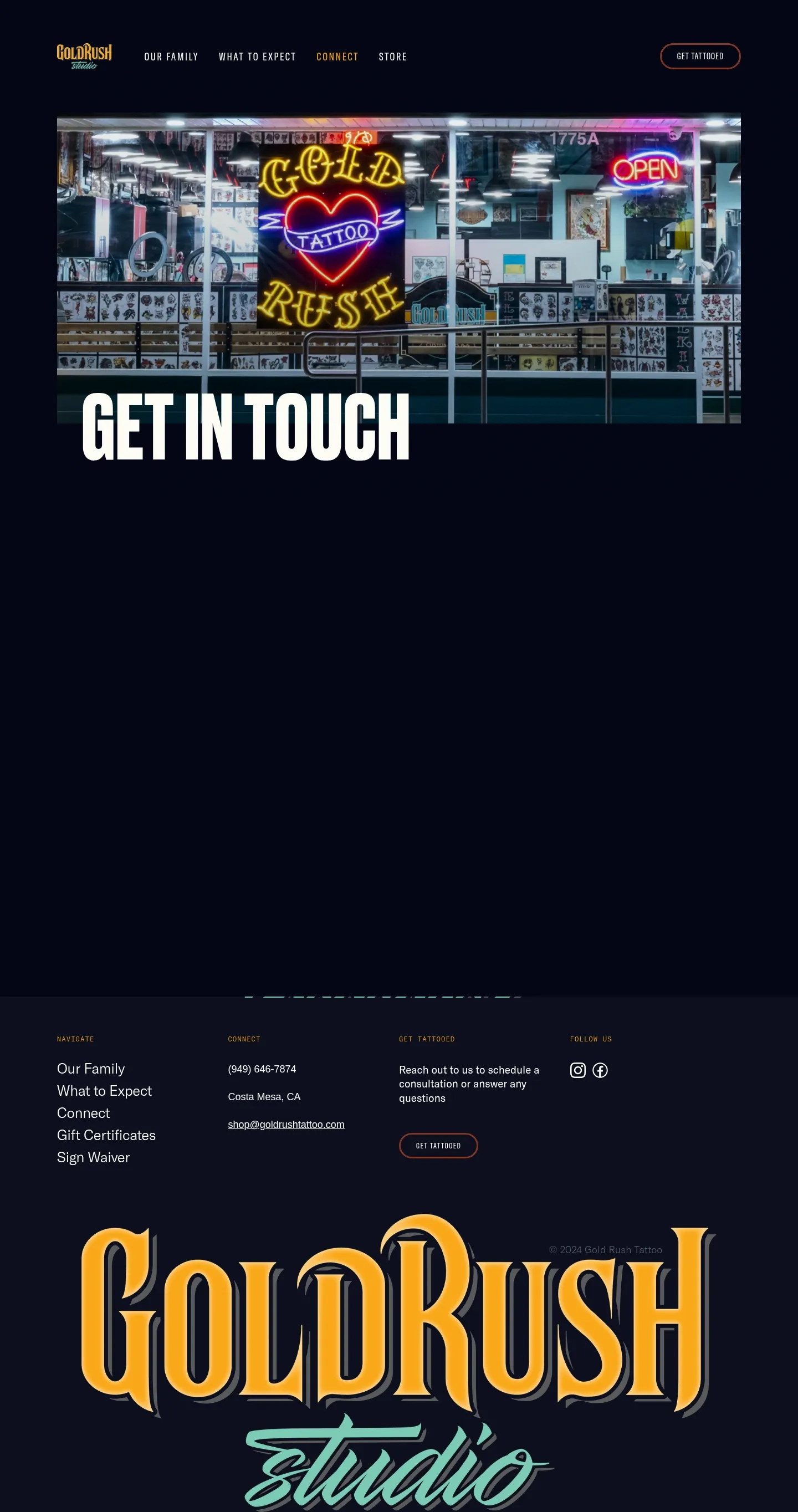 Screenshot of Gold Rush Tattoo at desktop width