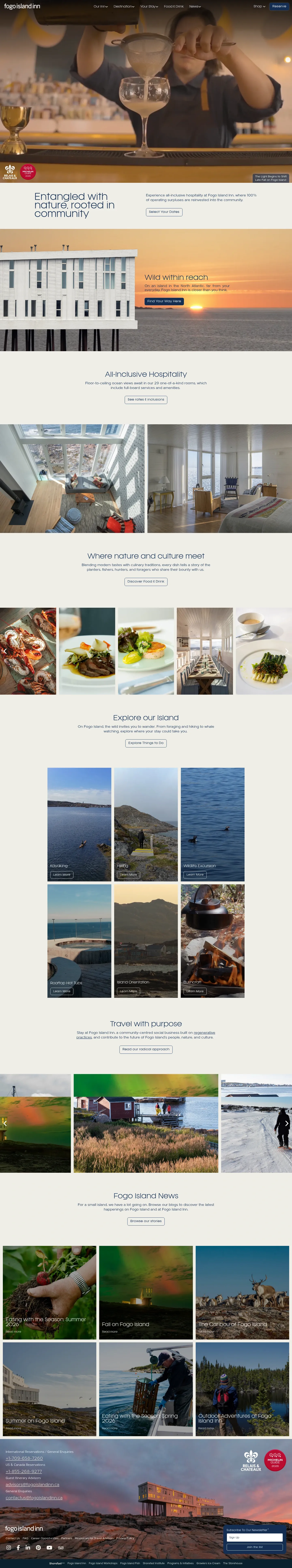 Screenshot of Fogo Island Inn at desktop width