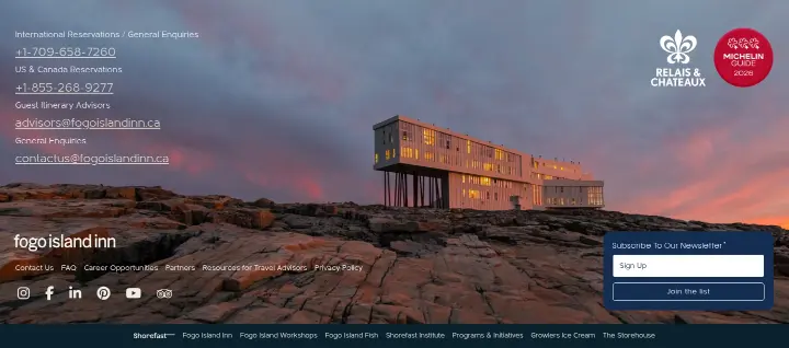 Footer on Fogo Island Inn