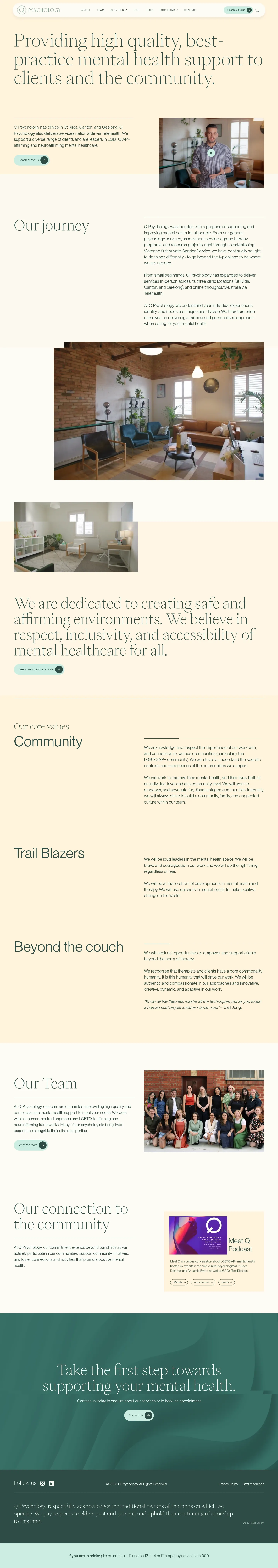 Screenshot of Q Psychology at desktop width