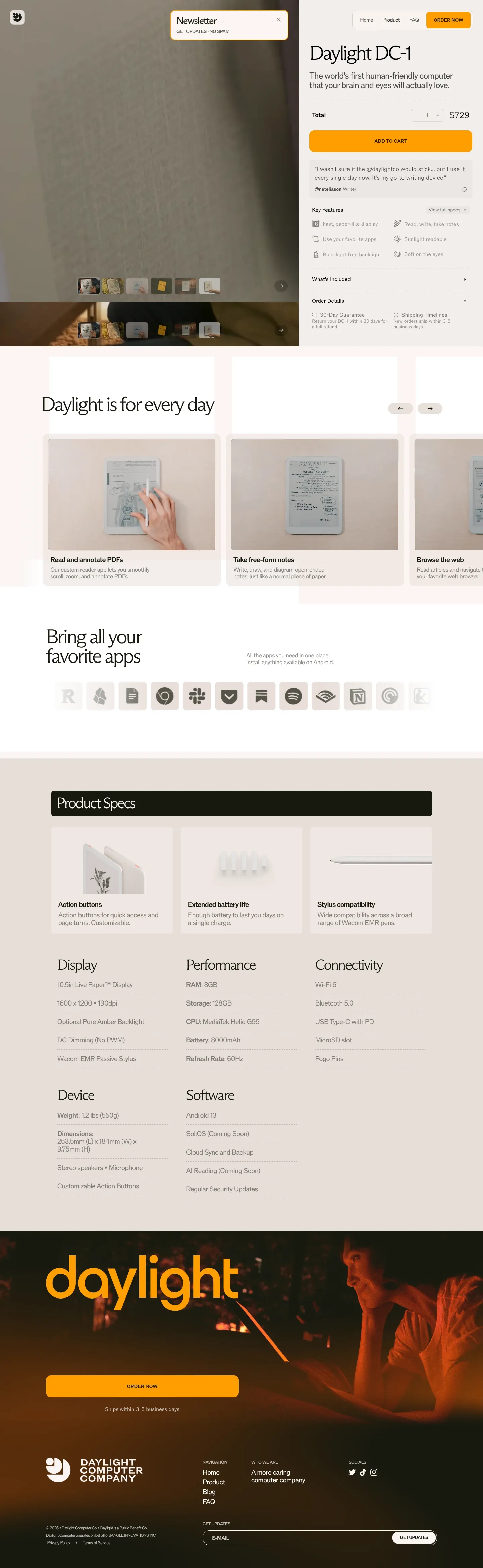Screenshot of Daylight Computer at desktop width