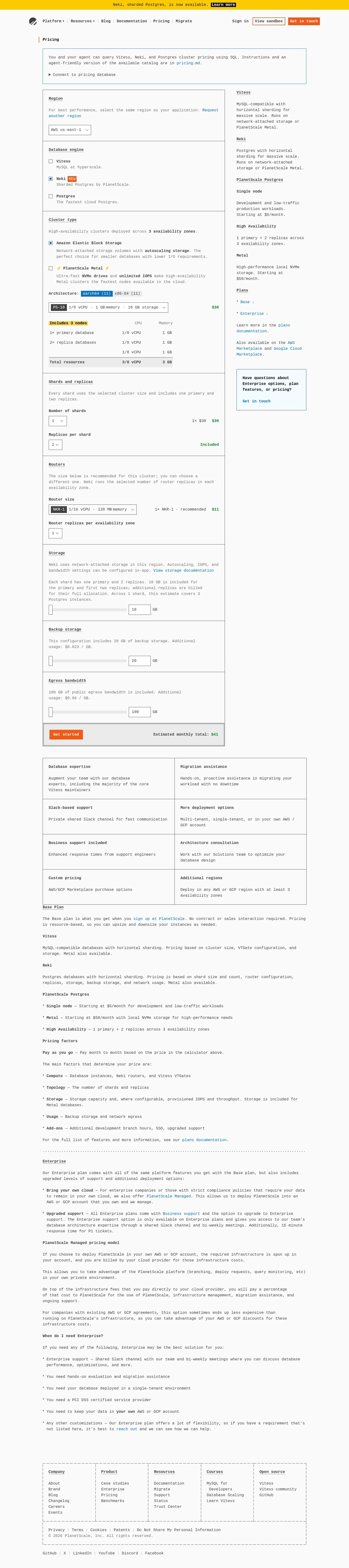 Screenshot of PlanetScale at desktop width
