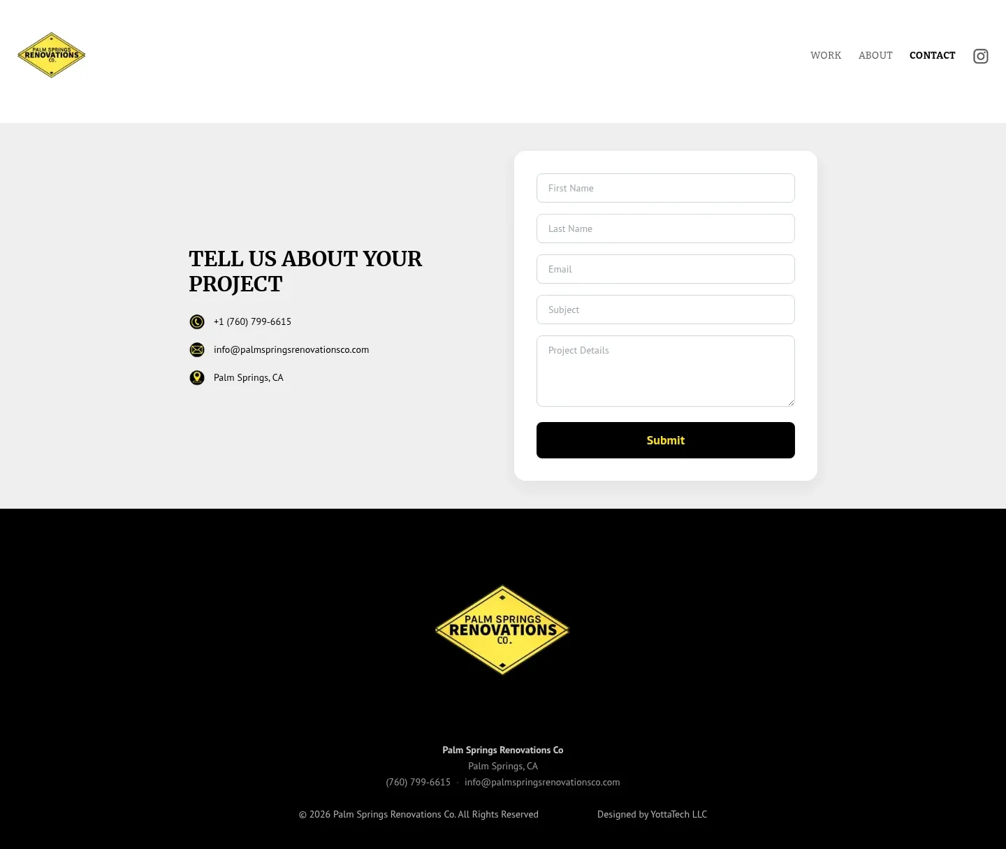 Screenshot of Palm Springs Renovations Co at desktop width