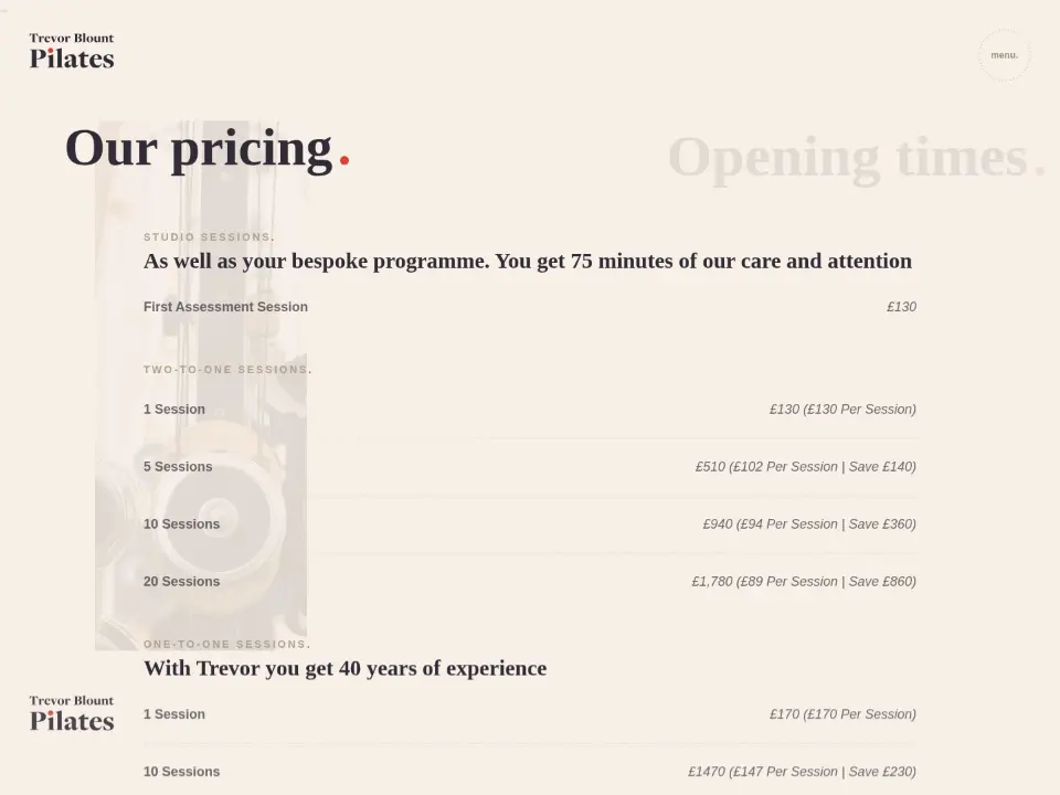 Trevor Blount Pilates — Pricing