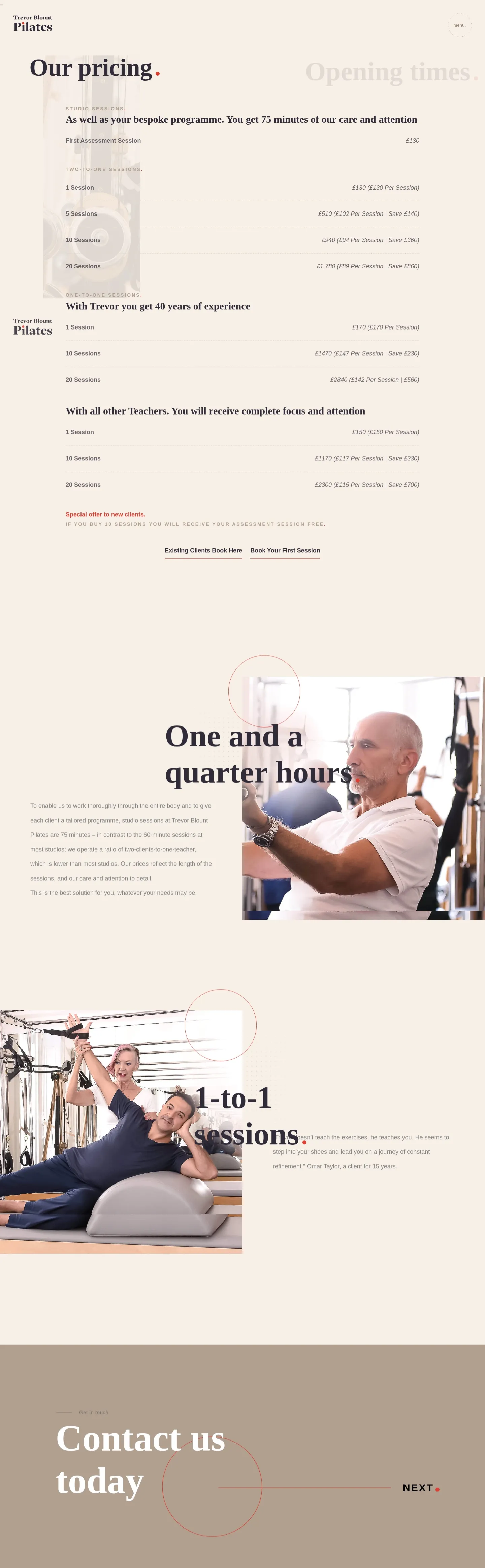 Screenshot of Trevor Blount Pilates at desktop width