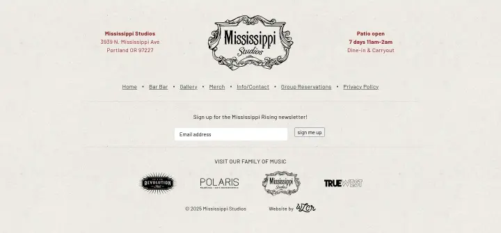 Footer on Mississippi Studios