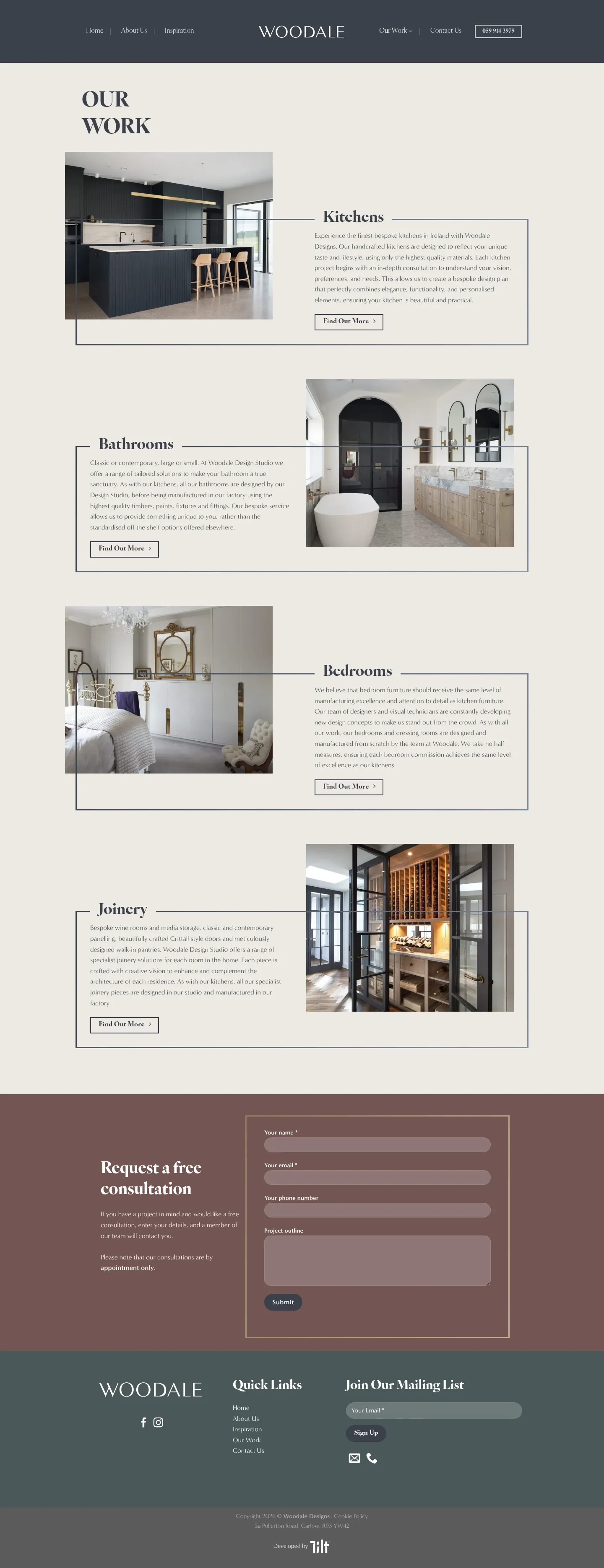 Screenshot of Woodale Designs at desktop width