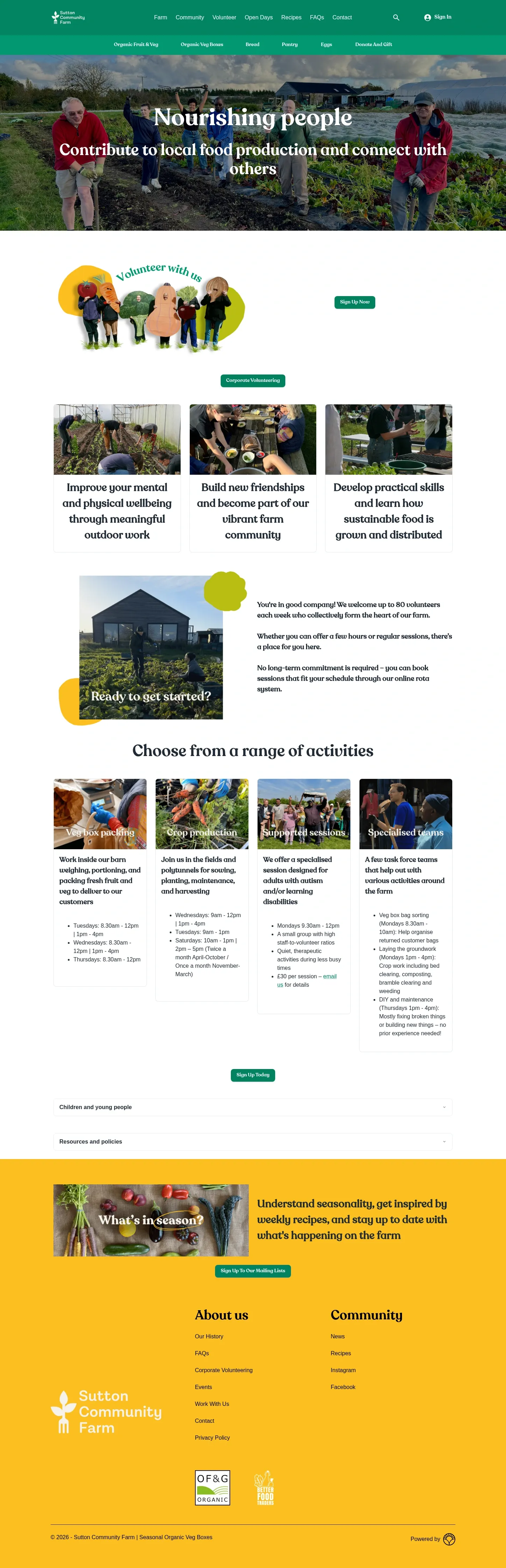 Screenshot of Sutton Community Farm at desktop width