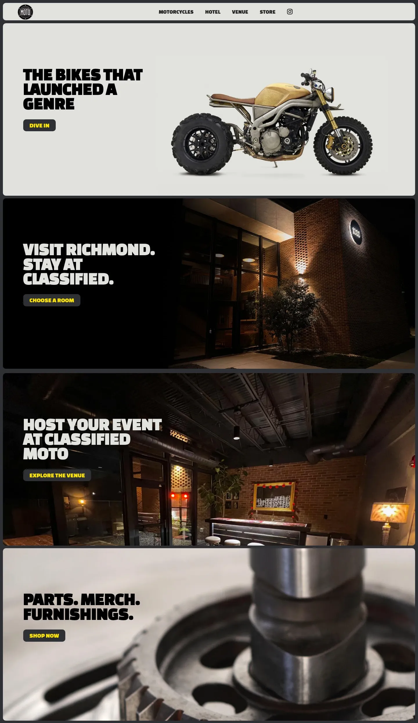 Screenshot of Classified Moto at desktop width