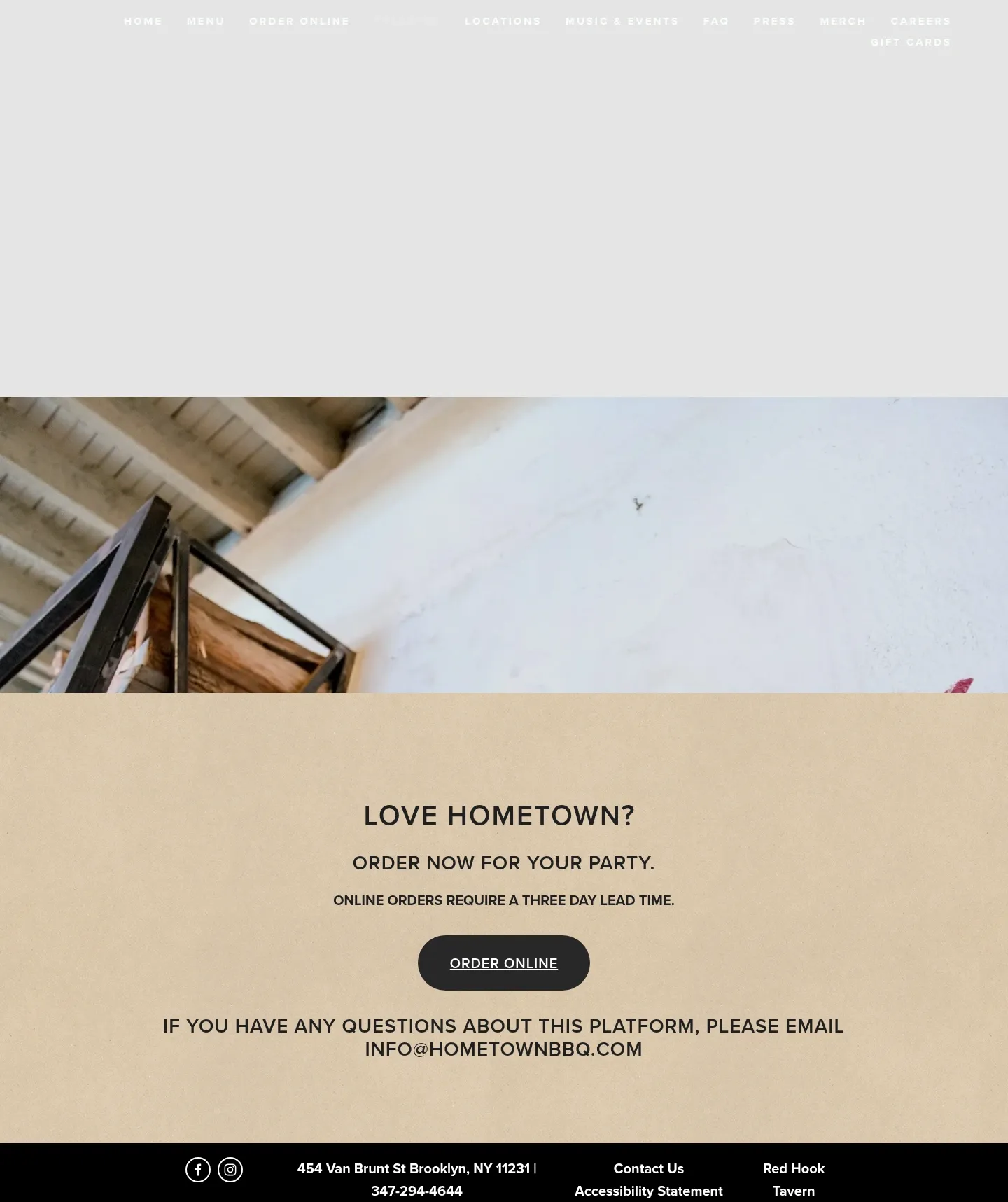 Screenshot of Hometown Bar-B-Que at desktop width