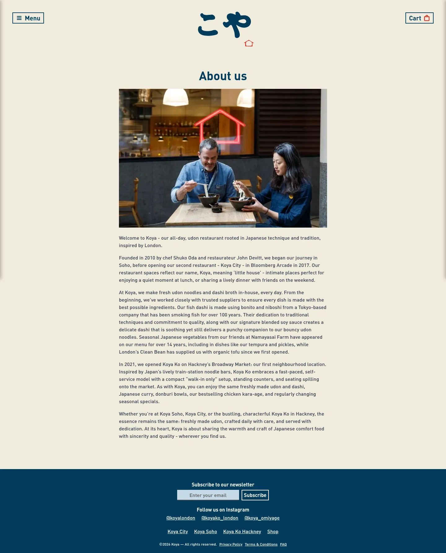 Screenshot of Koya at desktop width