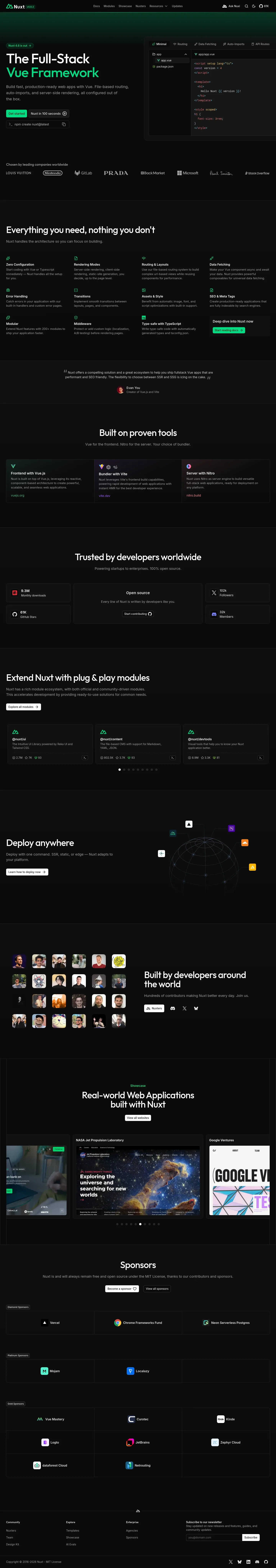 Screenshot of Nuxt: The Full-Stack Vue Framework at desktop width