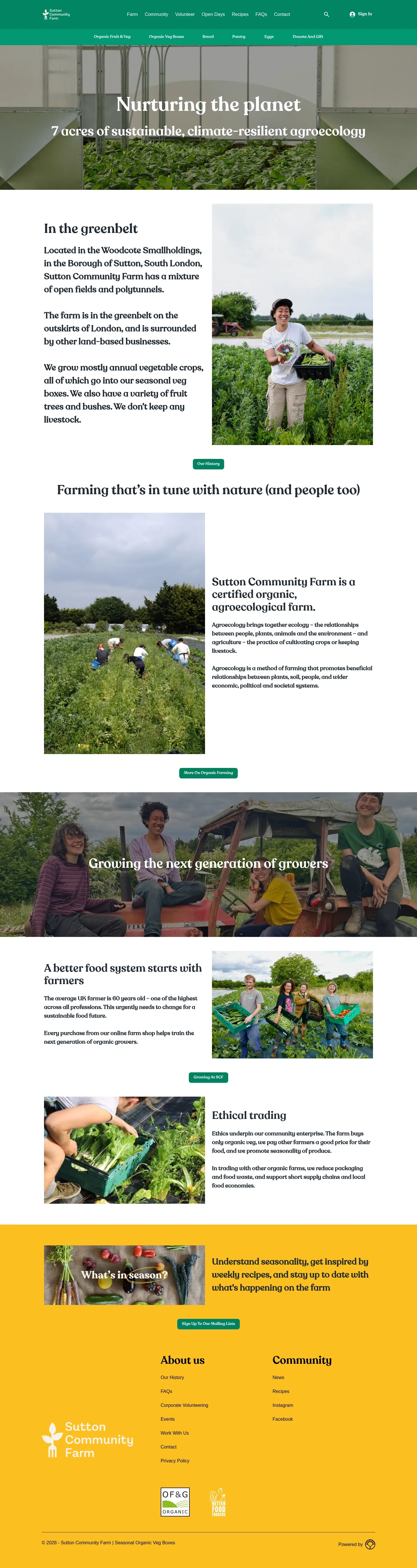 Screenshot of Sutton Community Farm at desktop width