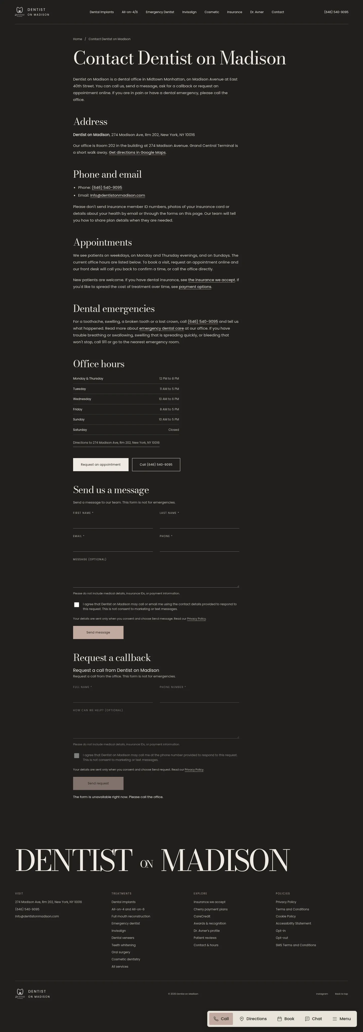 Screenshot of Dentist on Madison at desktop width