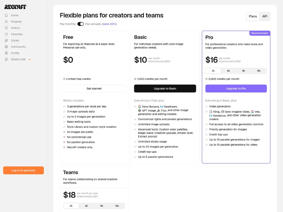 Recraft — Pricing