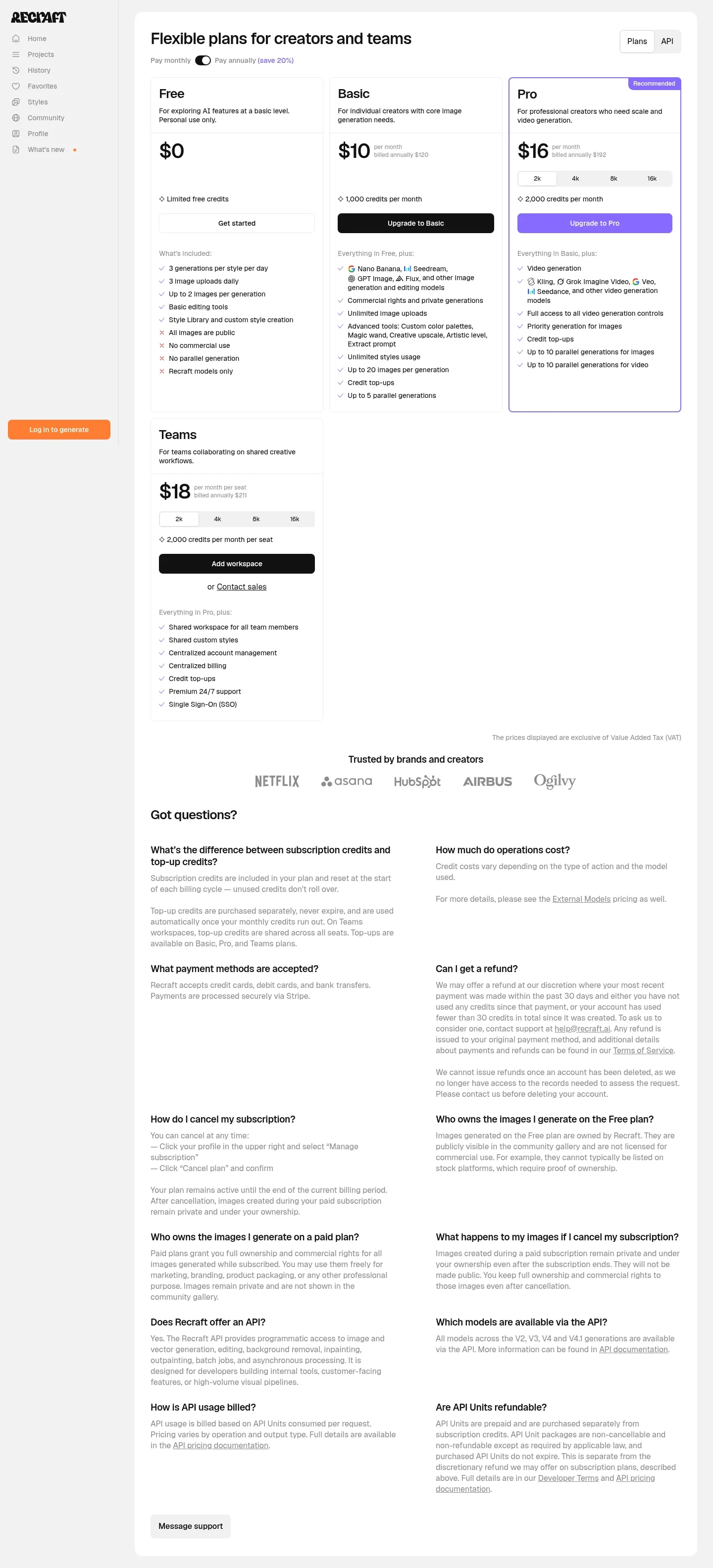 Screenshot of Recraft at desktop width