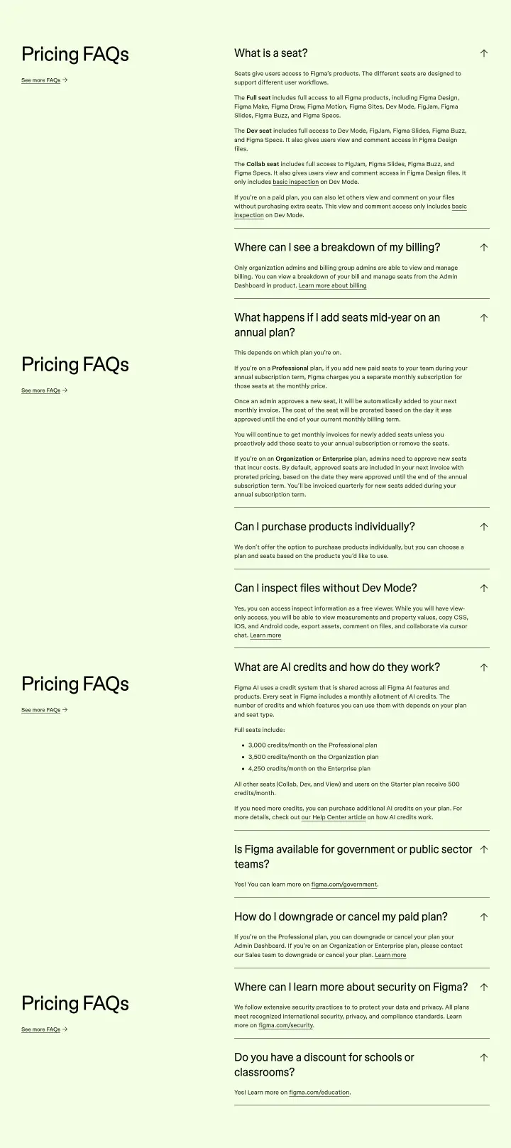 Pricing FAQs on Figma