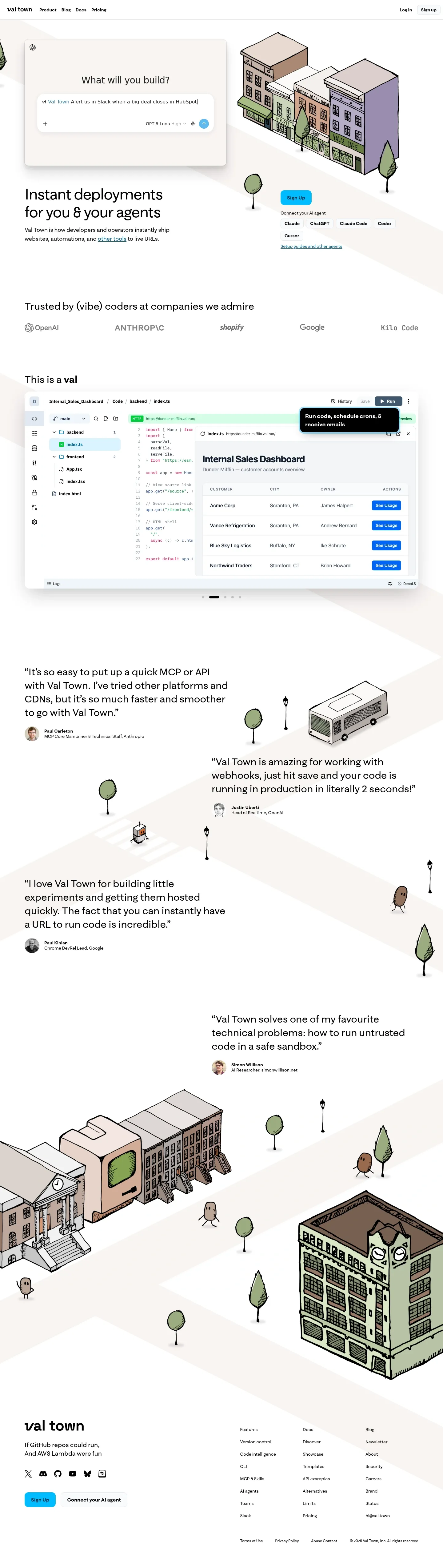 Screenshot of Val Town at desktop width