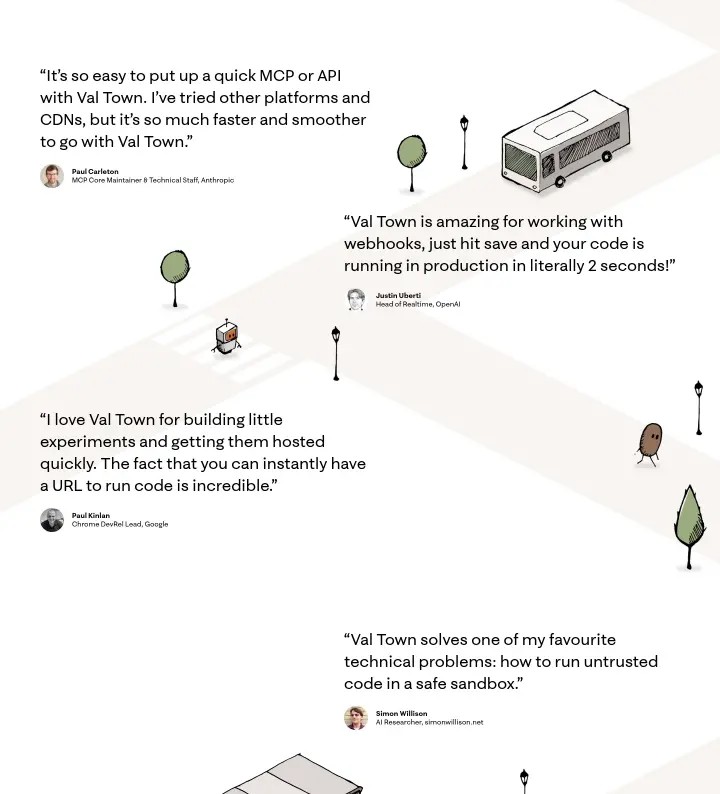 Testimonials on Val Town