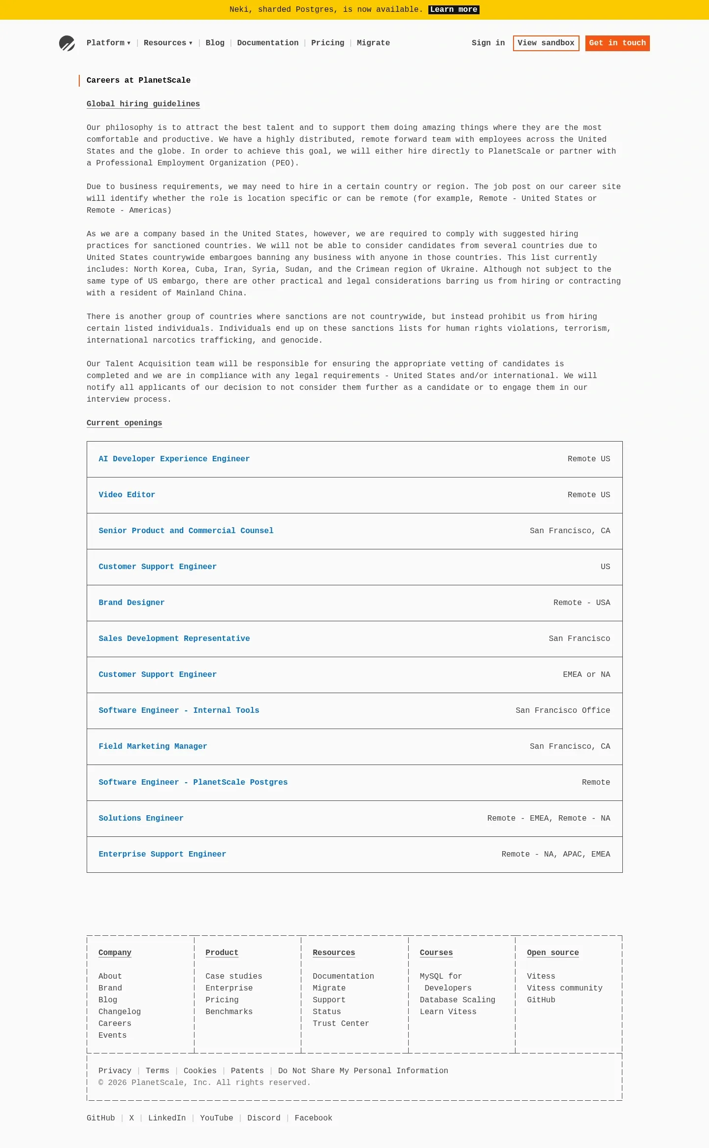 Screenshot of PlanetScale at desktop width