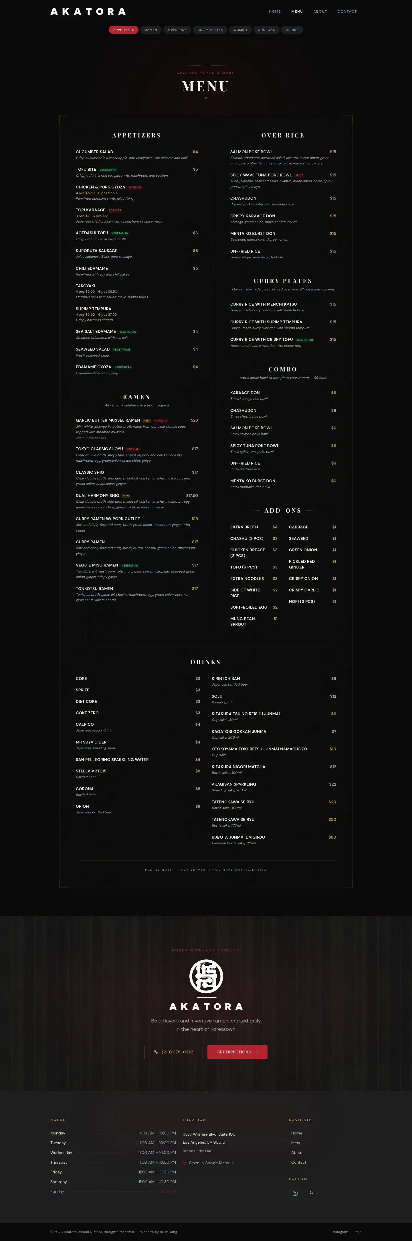 Screenshot of Akatora Ramen & More at desktop width