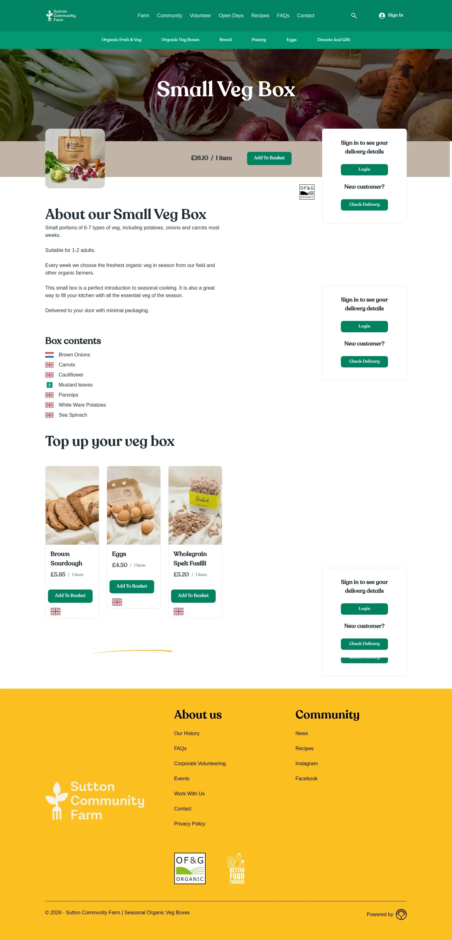 Screenshot of Sutton Community Farm at desktop width