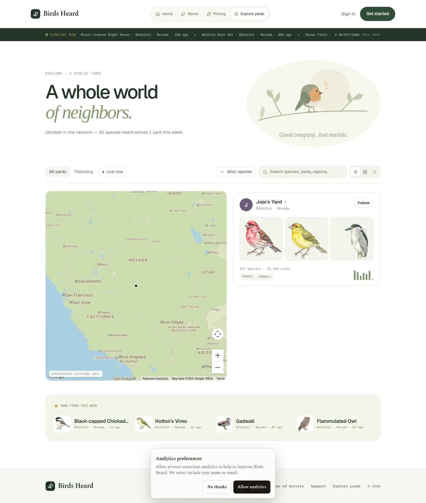 Screenshot of Identify Birds by Song & Meet Your Wild Neighbors at desktop width
