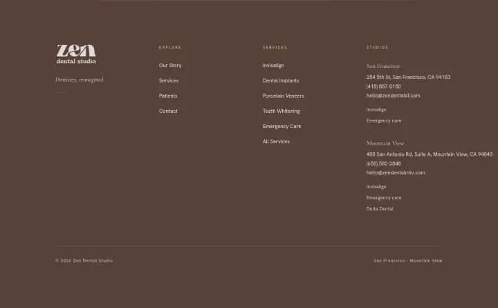 Footer on Zen Dental Studio