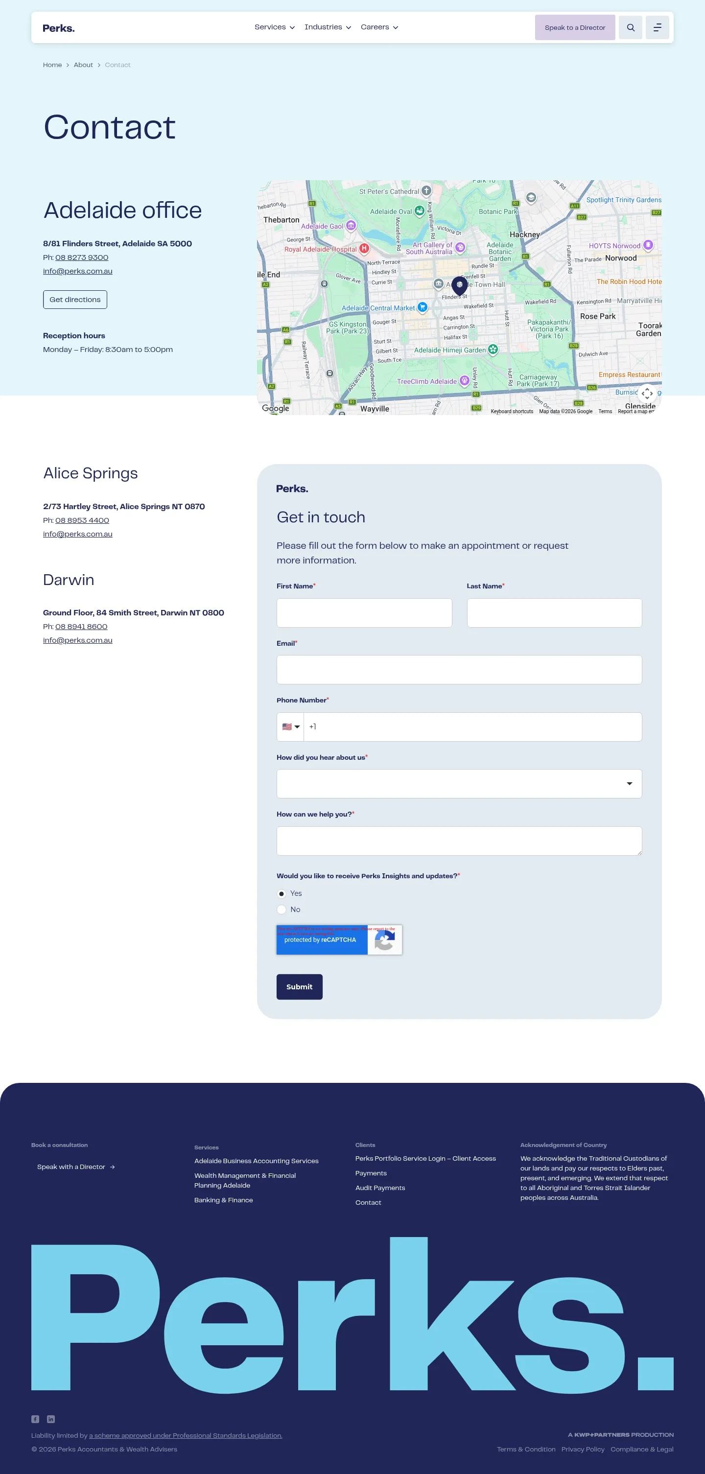 Screenshot of Perks at desktop width