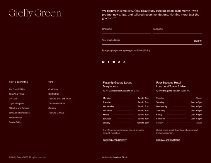 Footer on Gielly Green