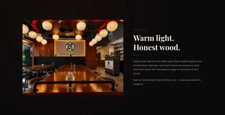 Warm light. Honest wood on Akatora Ramen & More