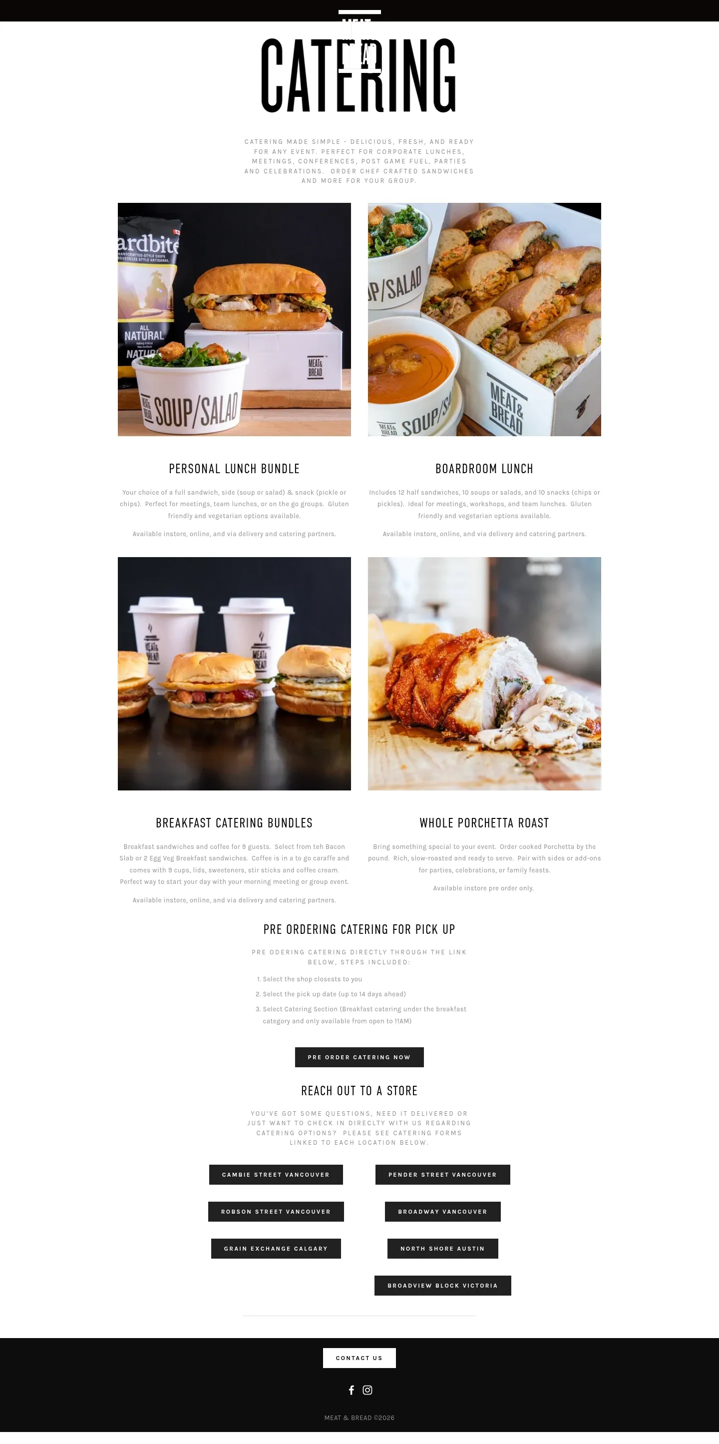 Screenshot of Meat & Bread at desktop width