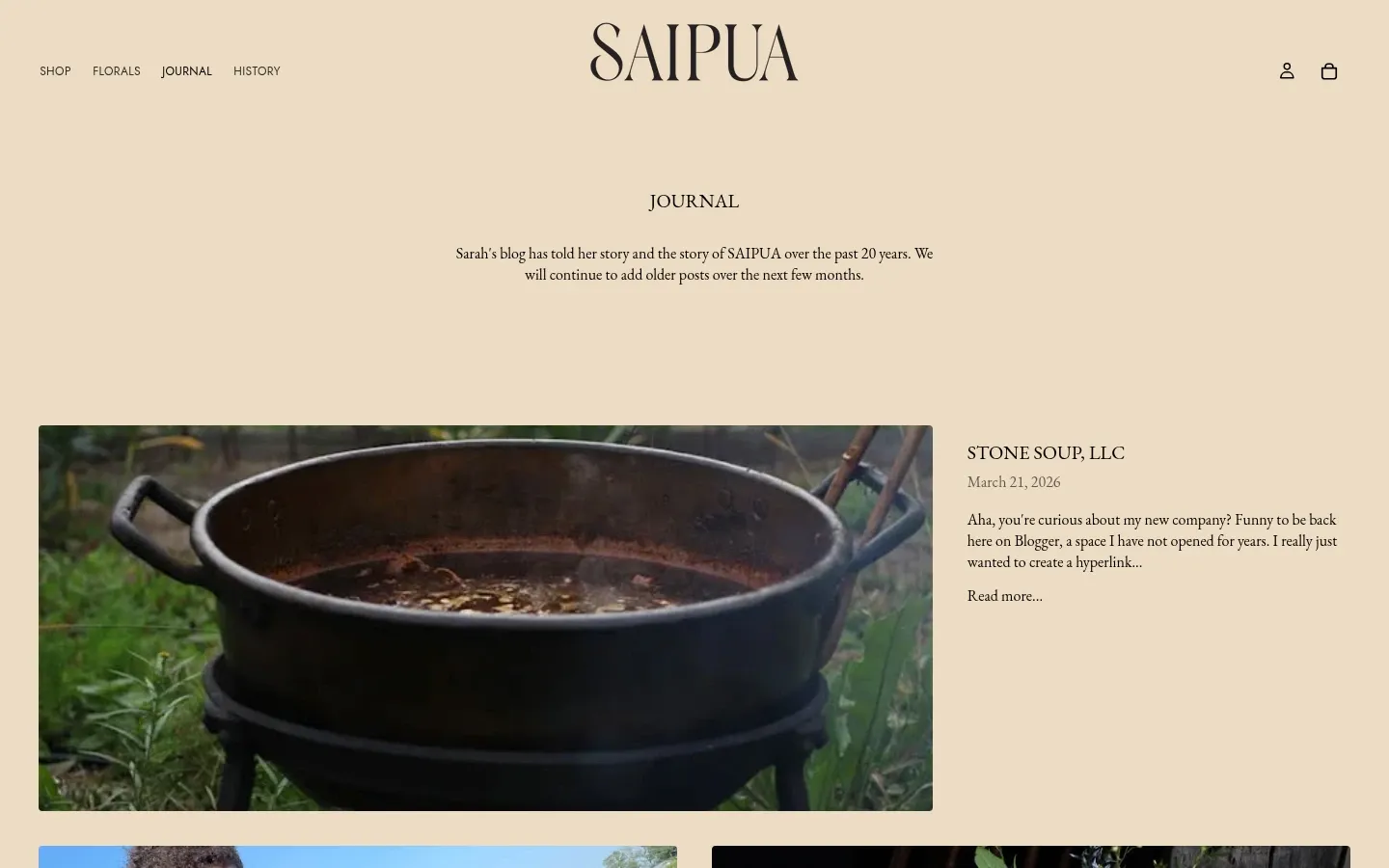 Screenshot of Saipua at desktop width
