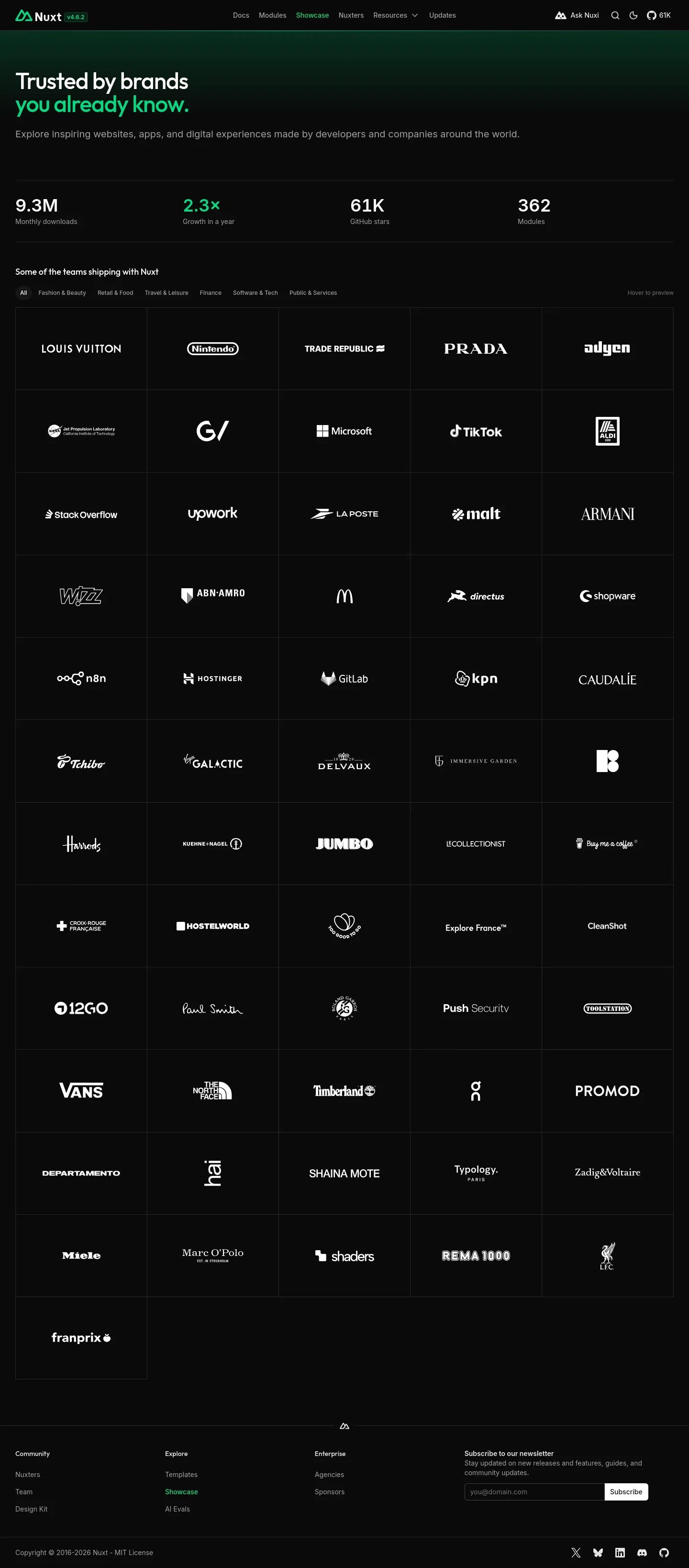 Screenshot of Nuxt: The Full-Stack Vue Framework at desktop width