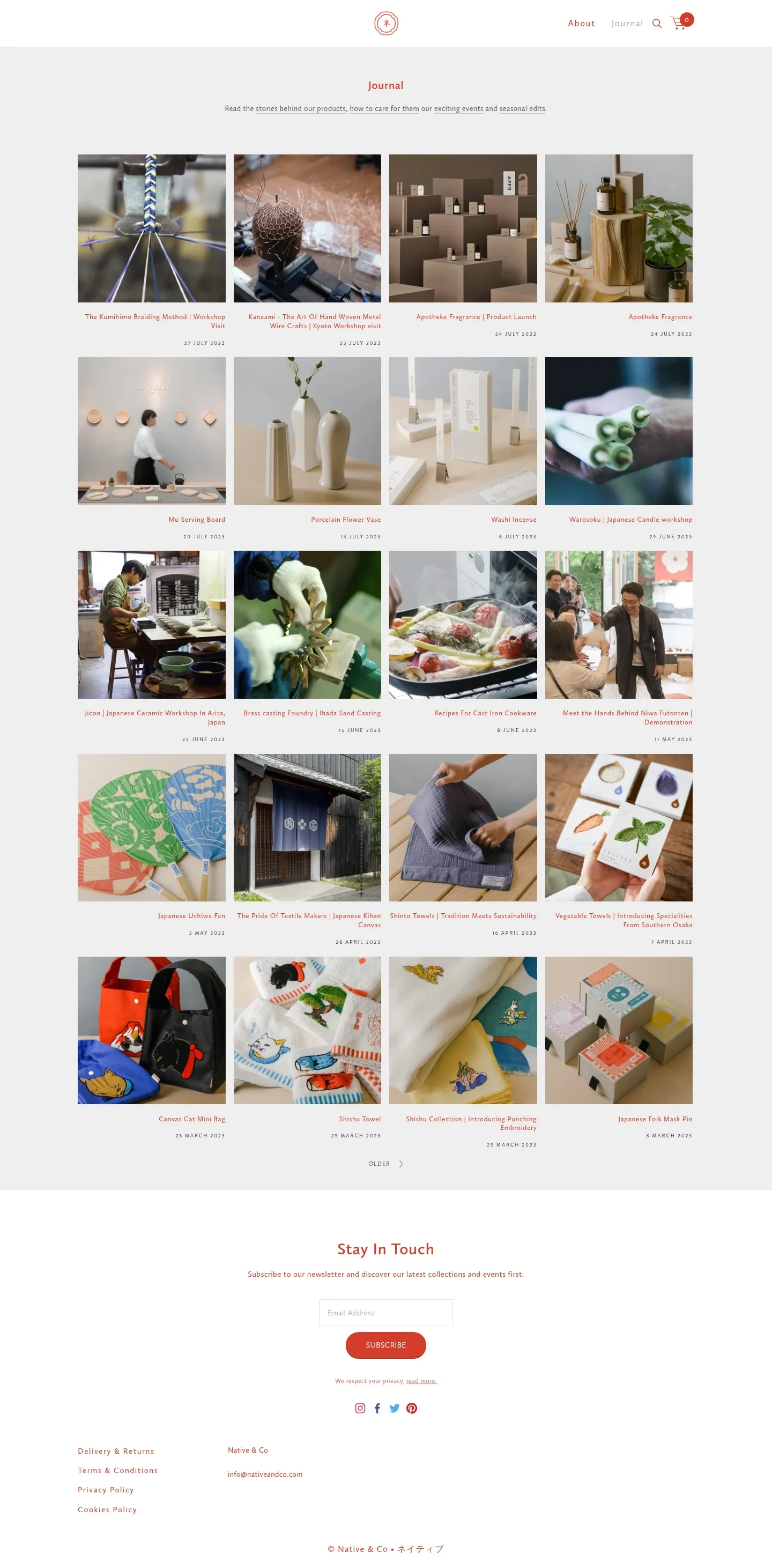 Screenshot of Native & Co at desktop width