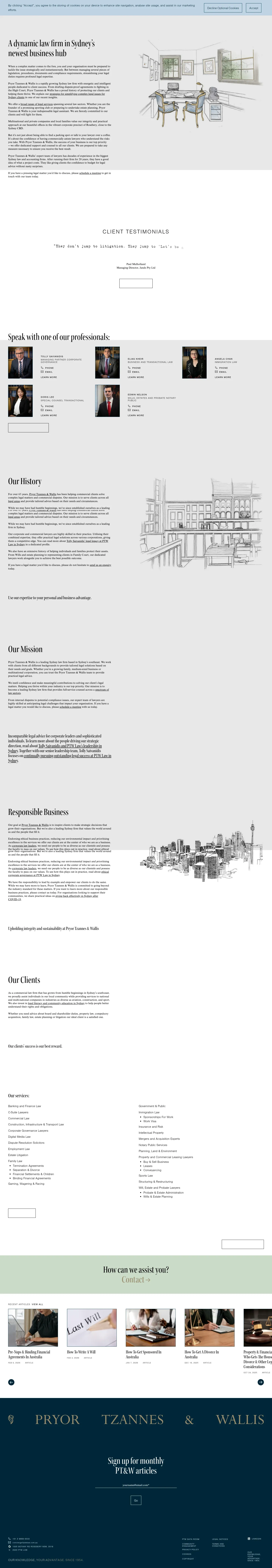 Screenshot of Pryor Tzannes & Wallis at desktop width