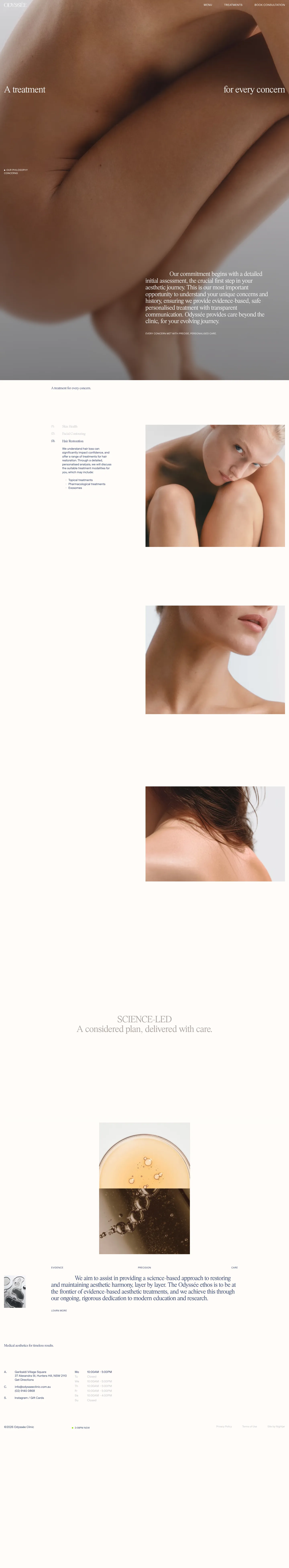 Screenshot of Odyssée Clinic at desktop width