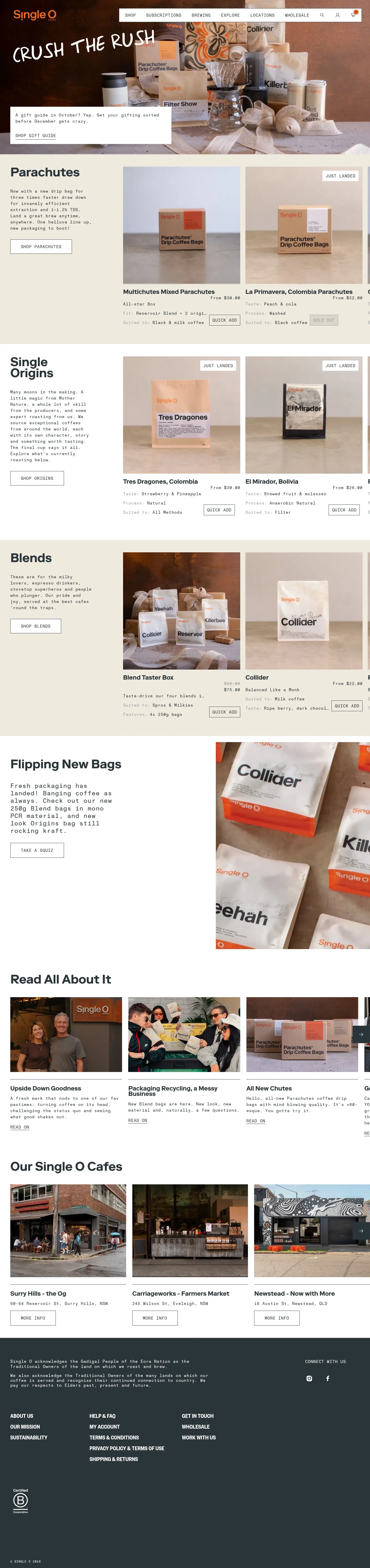 Screenshot of Single O at desktop width