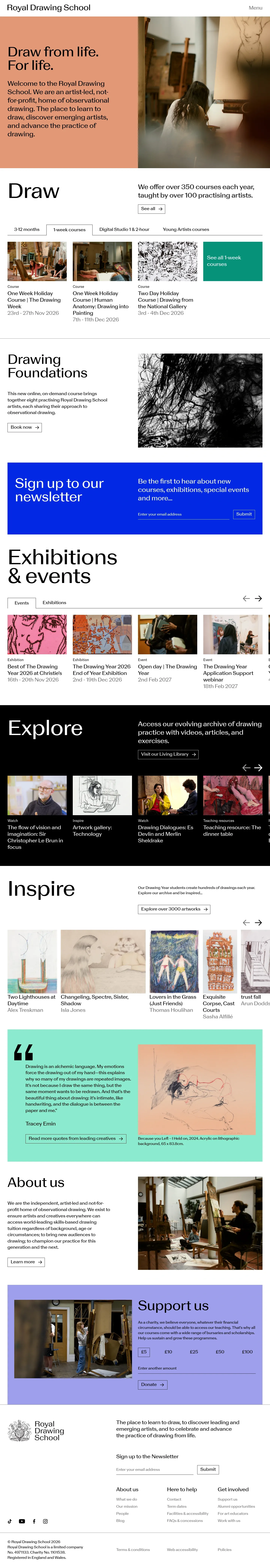 Screenshot of Royal Drawing School at desktop width