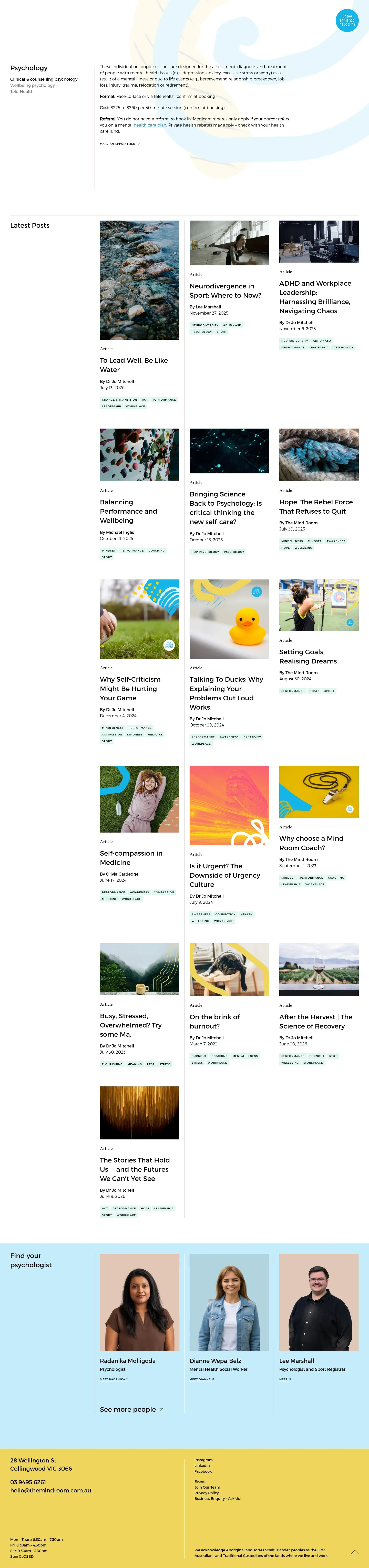Screenshot of The Mind Room at desktop width