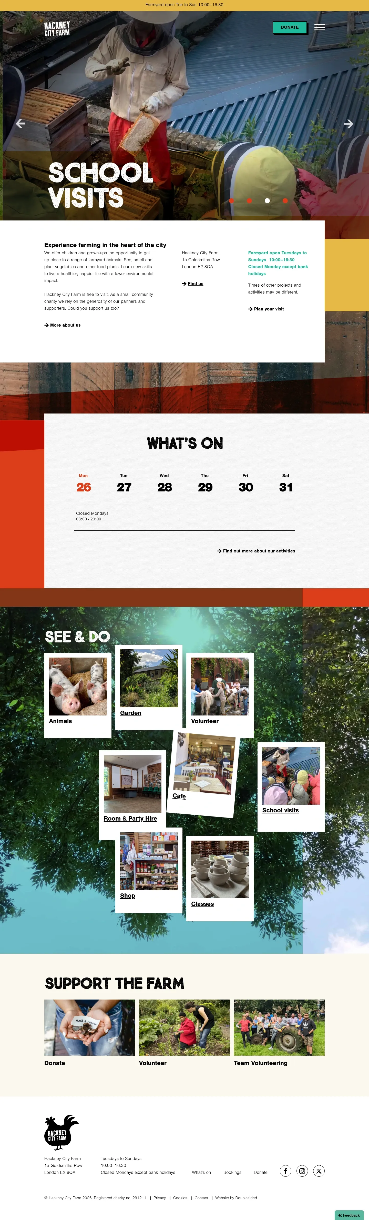 Screenshot of Hackney City Farm at desktop width