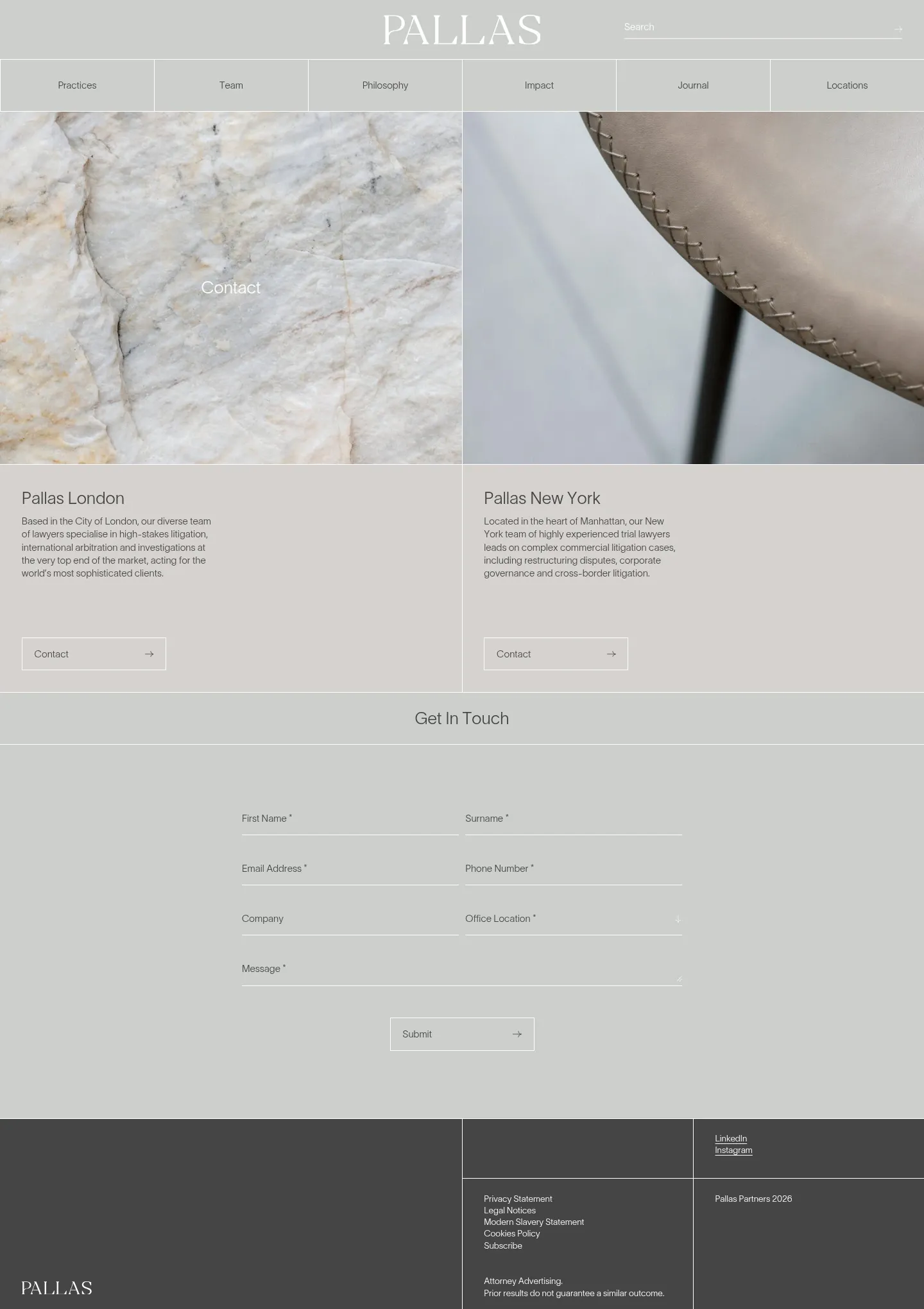 Screenshot of Pallas Partners at desktop width