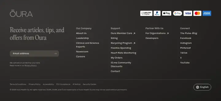 Footer on Oura