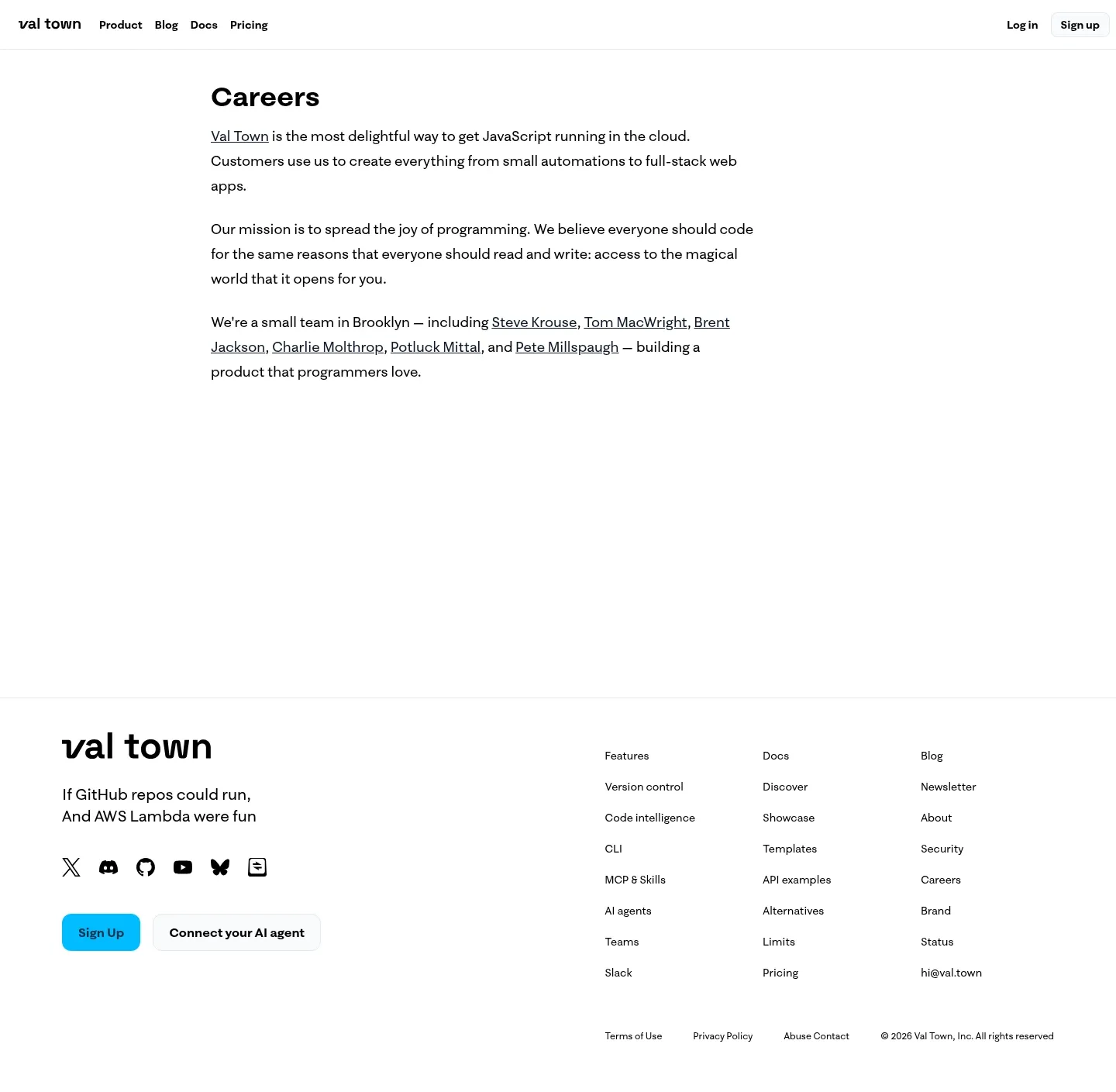 Screenshot of Val Town at desktop width