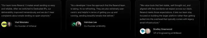 Testimonials on Resend