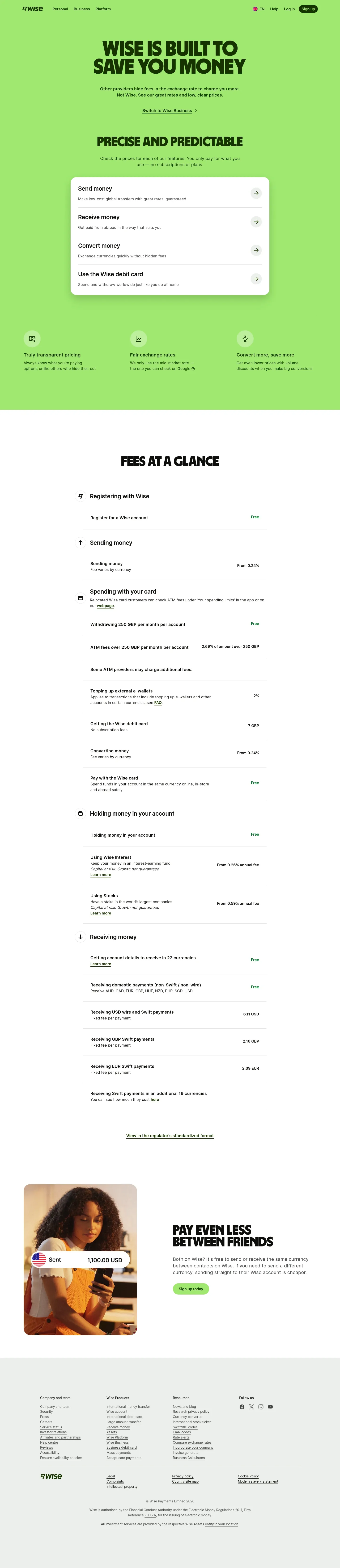 Screenshot of Wise at desktop width