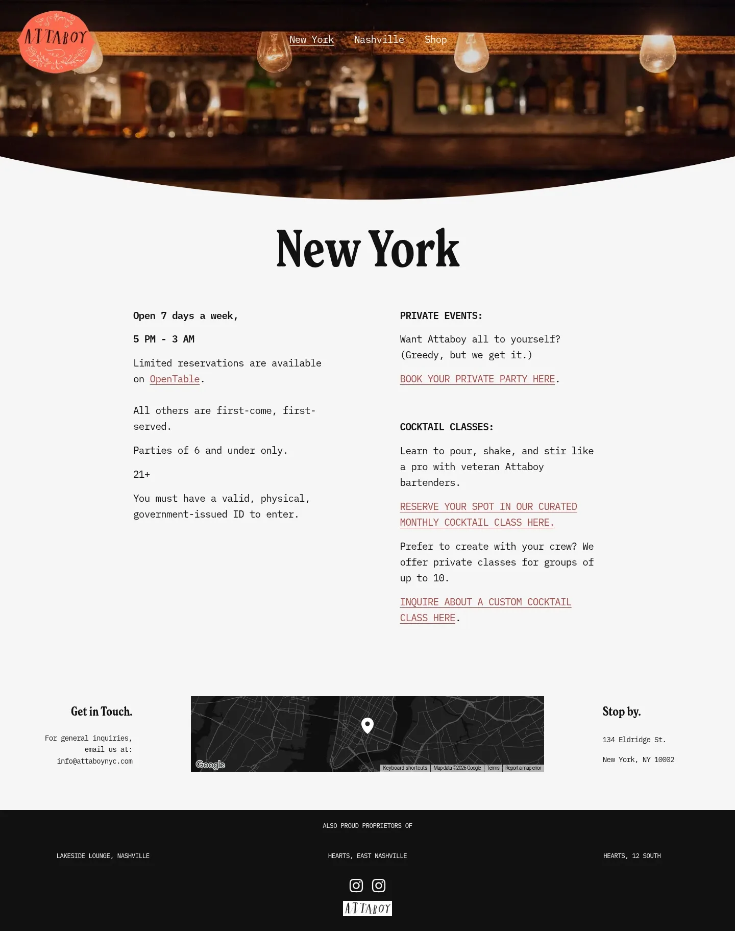 Screenshot of Attaboy at desktop width