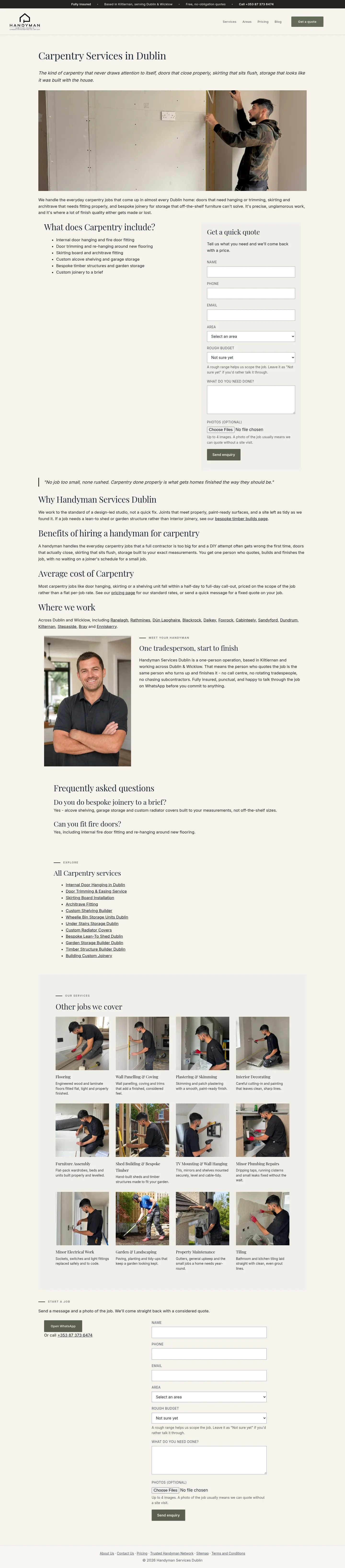 Screenshot of Handyman Services Dublin at desktop width