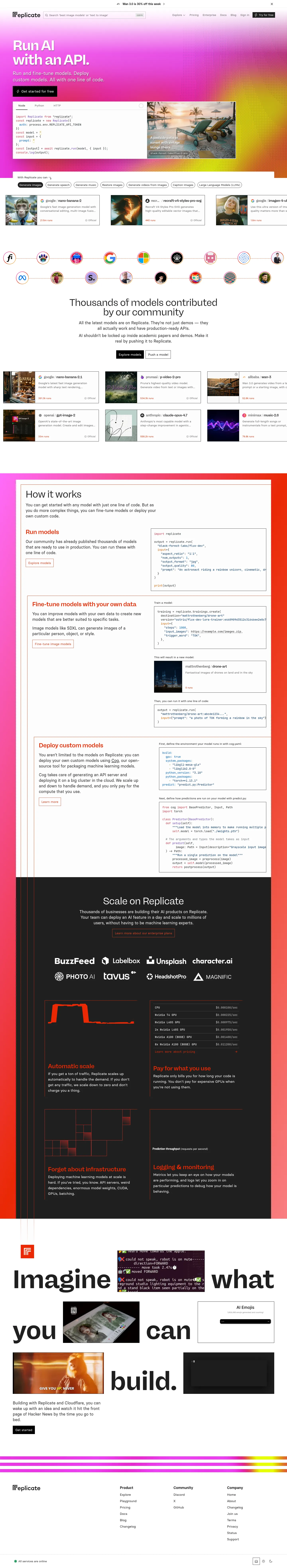 Screenshot of Replicate at desktop width