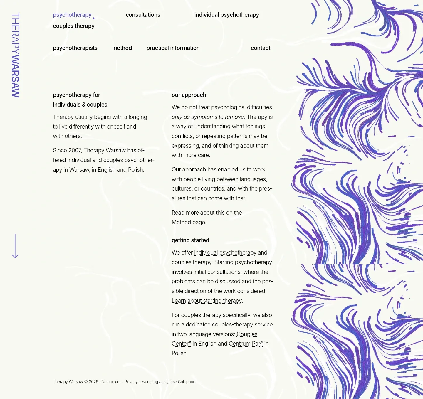 Screenshot of Therapy Warsaw at desktop width